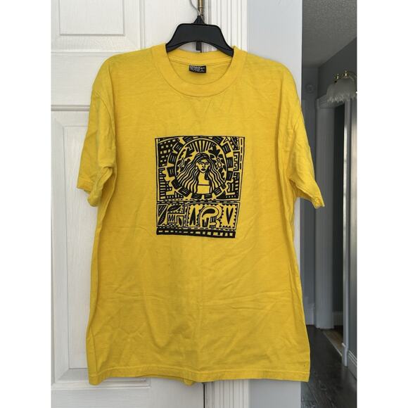 Vintage Gemrock Y2K/90’s Yellow Black Tribal Starbucks-Like Siren Sz L Unsigned - Picture 1 of 11